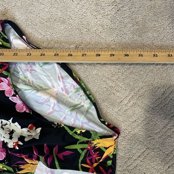 G.I.L.I. Plus Size 24W Black Floral Print One Piece Swimsuit Halter Padded NEW - Picture 6 of 11